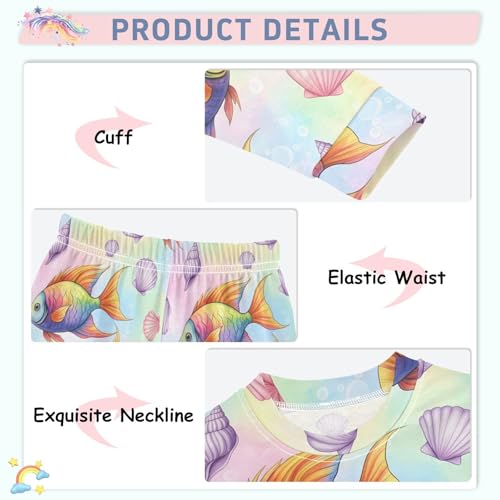 Pajama Sets Long Sleeve Colorful Fish and Seashells Pattern Soft Comfy Sleepwear 2 Piece PJS 3-8T4