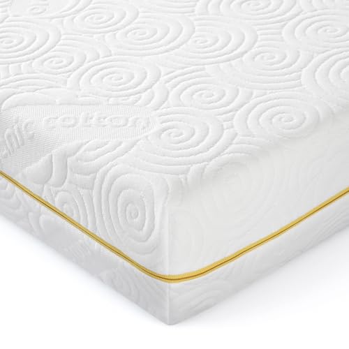Image of Planet Sleepings 5inch Crib Mattress, Organic Cotton Dual Sided Comfort Memory Foam Toddler Bed Mattress, Dual Layer Breathable Premium Baby Mattress for Infant Toddler w/Removable Outer Cover - White