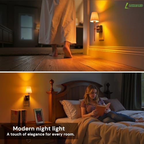 Image of L LOHAS LED Night Lights Plug into Wall,Pleated Fabric Cover Night Light, Amber Night-light with 0-100LM Dimmable, Dusk to Dawn Sensor Vintage Nightlight for Bedroom Living Room Hallway