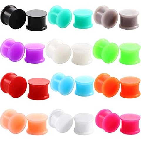 CABBE KALLO Womens 24Pcs Silicone Ear Gauge Plugs Stretching Kit Double Flared Flesh Tunnels Saddle Expander Set (Gauge=11/16"(18Mm)) Cover