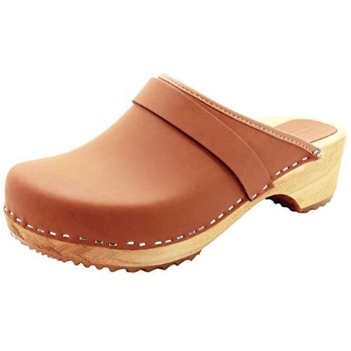 Image of Bjork Maja Wood Open Back Leather Clogs