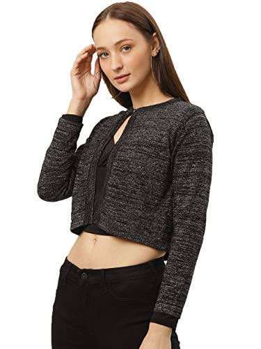 Image of Style Quotient Women Black & Red Shimmered Crop Button Shrug