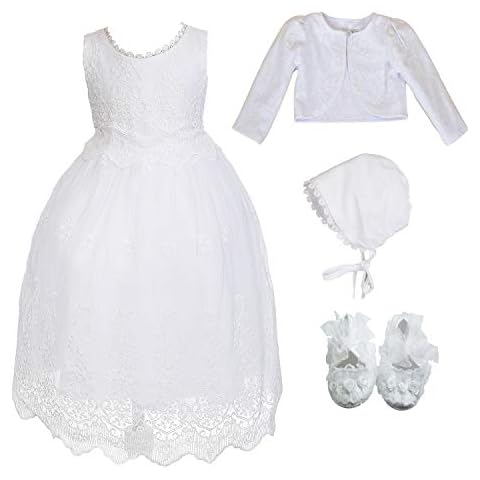 Cinda Baby Girls White Lace Christening Gown and Bonnet with Bolero Shoes 0-3 Months Cover