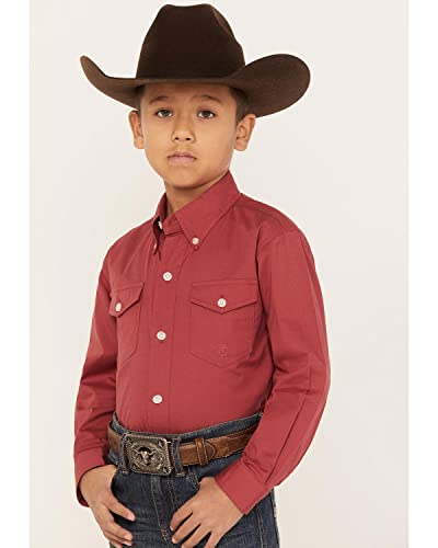 BOYS LONG SLEEVE BUTTON STRETCH POPLIN RED WESTERN SHIRT2