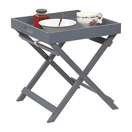 Taylor & Brown Wooden Folding Butler Tray Tables Portable Breakfast Dinner Serving Tray Side End Table for Living Room Hallway Bedroom Garden Terrace Balcony (Grey)