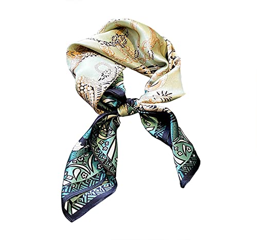 JERLA Foulard carré 100% pure soie de mûrier pour cheveux - 68 x 68 cm - Pour femme et homme, Chaîne verte noirâtre