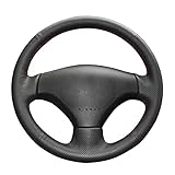 Material: cuero JIERS Cubierta del Volante del Coche, para Peugeot 206 2007-2009, para Peugeot 207, Cubiertas de Volante de Coche Cosidas a Mano