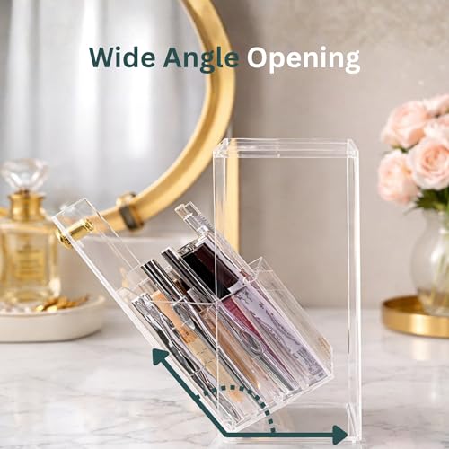 Image of KiZY Luxury Clear Acrylic Lipsstic Nail Polish Makeup Brush Organizer | Elegant Multi-Compartment Makeup & Desk Storage Box for Vanity or Office (Big)