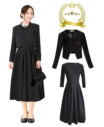 [BEENSR] ブラックフォーマル 喪服 レディース セット 礼服 レディース 喪服 ワンピース ブラック フォーマルウェア 喪服 大きいサイズ アンサンブル 冠婚葬祭 オールシーズン ワンピース ジャケット 2点セット 1枚目