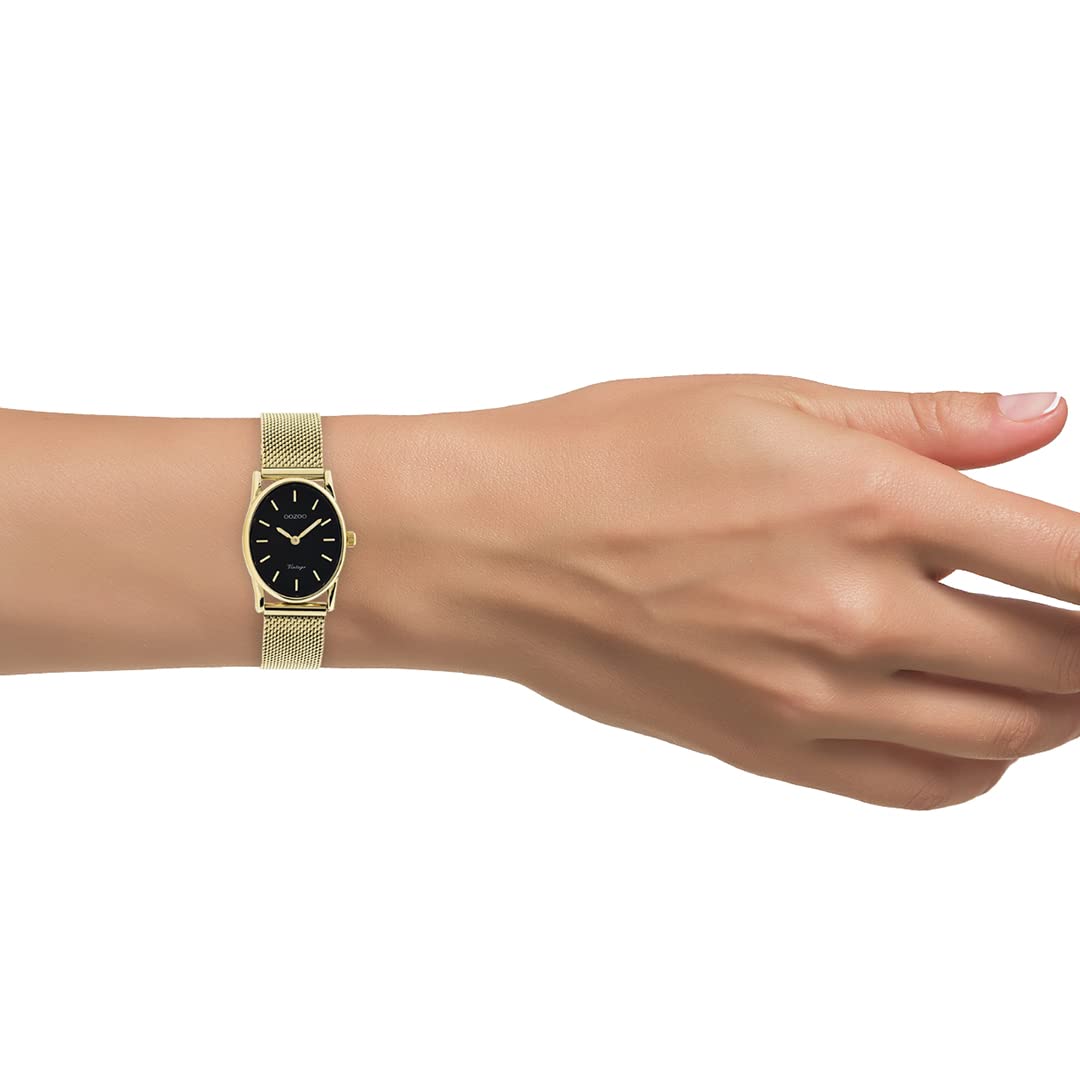 Oozoo Orologio vintage da donna – Orologio da polso da donna con cinturino in rete metallica da 14 mm – analogico da donna in ovale