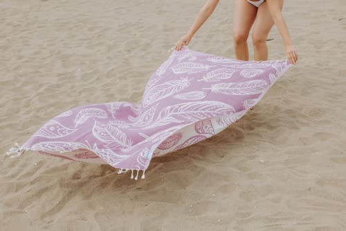 Infusezen Peacock Feather Thin Turkish Towel, Boho Chic Quick Dry Peshtemal, Sandless Beach Towel, Absorbent Bath Towel, 100% Cotton Fouta, Reversible Hammam, – Large 66” X 36” (Purple) #TOP5