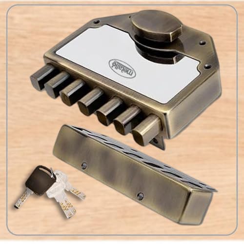 Metallo Plus Septabolt 1CK Deadbolt for Main Door, Suitable for Right and Left Handed Doors, Inside Opening Wooden Door Lock with 4 Reversible Brass Keys (Antique, Main Door Locks, Ultra Key)