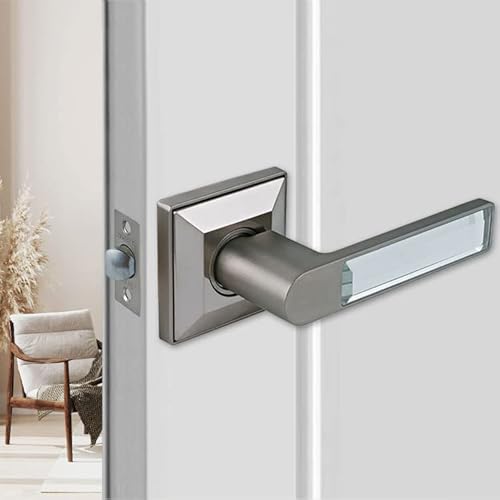 Crystal Glass Heavy Duty Passage Door Lever, Left or Right Handing, Satin Chrome Finished Non-Locking Door Handle, Lever for Hall and Closet Door, 1 Pack