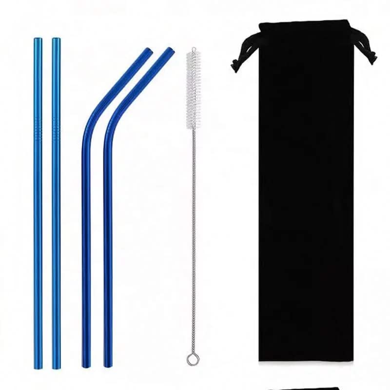 CoECO® Reusable Pack of 4 Stainless Steel Straws with Cleaning Brush | Reusable Metal Straws in Reusable Pouch for Kids & Adults (2 Straight & 2 Bent,) Colour (Blue) (B0B1BTNKWW) Amazon Price History, Amazon Price Tracker