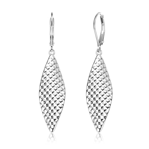 ALEXCRAFT 14K Gold Long Dangle Earrings for Women,Sterling Silver Drop Leverback Earrings Trendy Hypoallergenic Gold Hammered French Hook Earings Handmade Leaf Dangle Earings for Women Jewelry Gifts