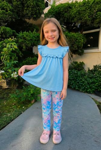 Image of Arshiner Toddler Girls 2-Piece Outfits Ruffle Sleeve Tee & Elastic Waist Pants Kids Summer Clothing Set For 2-10 Years
