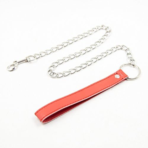DERENHER 2.5 Feet Choker Chain Leash with PVC Leather Handle for Neck Collar