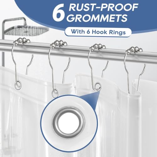 Image of downluxe Clear Shower Curtain Liner with Hooks, Plastic Shower Liner, 36 inch W x 72 inch L Lightweight Shower Curtains for Bathroom(6 Hooks, 1PC)