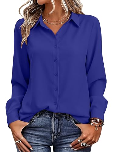 Image of Magritta Women's Shirts Fashion Casual Loose Fit Long Sleeve Button Down Lightweight Collared Blouse Tops