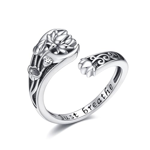 Bague lotus en argent sterling pour femme, bijou inspirant