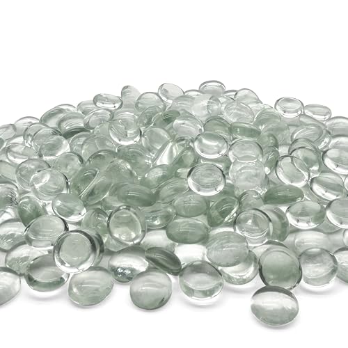 Oiiurly Glass Pebbles 900g Approx.230 pcs Glass Beads for Vases Flat Decorative Glass Stone as Pure as Crystals about 17-20mm of Diameter Glass Gems for Vases Aquarium(Transparent)