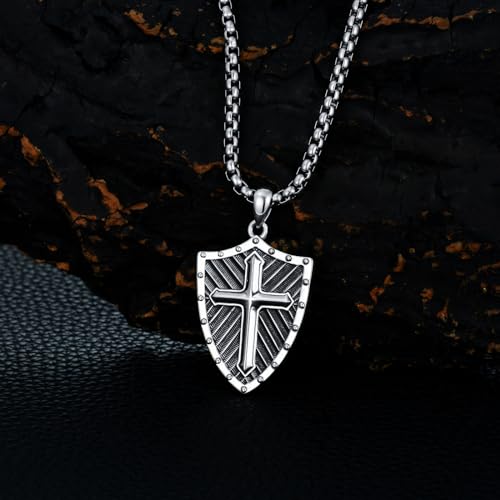 Shield of Faith Necklace with Ephesians 6:11-18 925 Sterling Silver Armor of God Pendant Knight Templar Necklace Jewelry Gift for Men3
