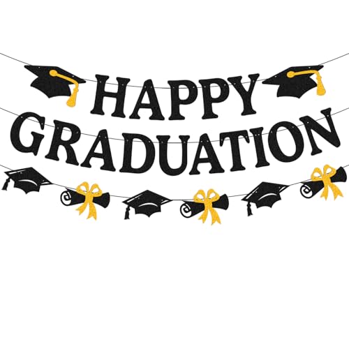 Happy Graduation Banner - Congrats Grad Class of 2026 Party Decoration Celebrate Graduation Party Supplies for College High School Kindergarten Preschool Celebrations Decor