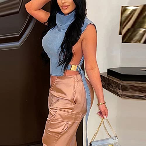 Women 2023 Summer Fashion Causal Distressed Denim Vest Lace Up Crop Tops Relax Fit Light Jean Vest Jacket4