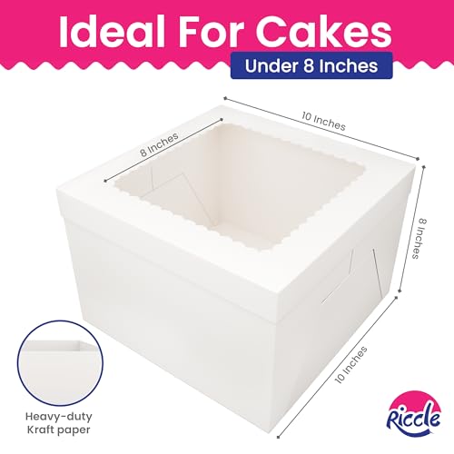 RICCLE 5pcs Cake Boxes, 10x10x8 Inches Tall Cake Box with Window, Large White Bakery Boxes, Baking Boxes, Square Cardboard Cake Box for Multi-Layer Cakes, Cake Decorating Supplies - Thumbnail 3