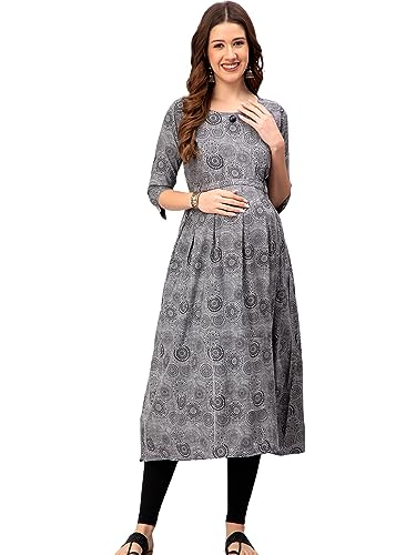 Image of CEE 18 Cotton Rayon A-Line Flaired Maternity Feeding Kurti for Women with Zippers | Pregnancy Dress for Women | Breastfeeding Dress for Women | Nursing Dress for Women Pre and Post Pregnancy