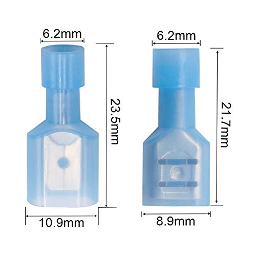 Smseace 150Pcs Female/Male Spade Connectors Blue Terminal 16-14 Awg Quick Wire Spade Connectors Fully Insulated Nylon Spade Disconnect Crimp Terminal Wire Connectors Fdfn&Mdfn2-250 #TOP2