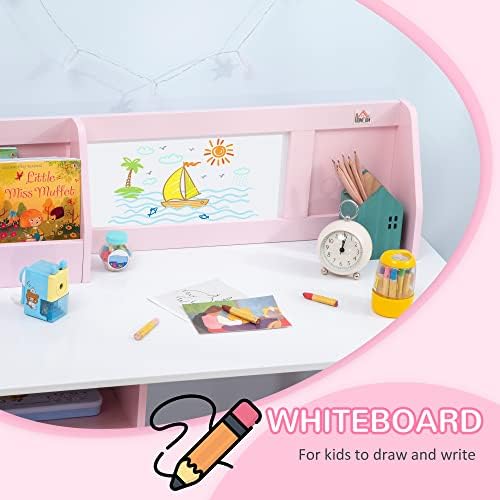 HOMCOM Kids Table and Chair Set 2 PCs Table and Chair Set Multi Use Toddler Furniture w/Whiteboard - Pink
