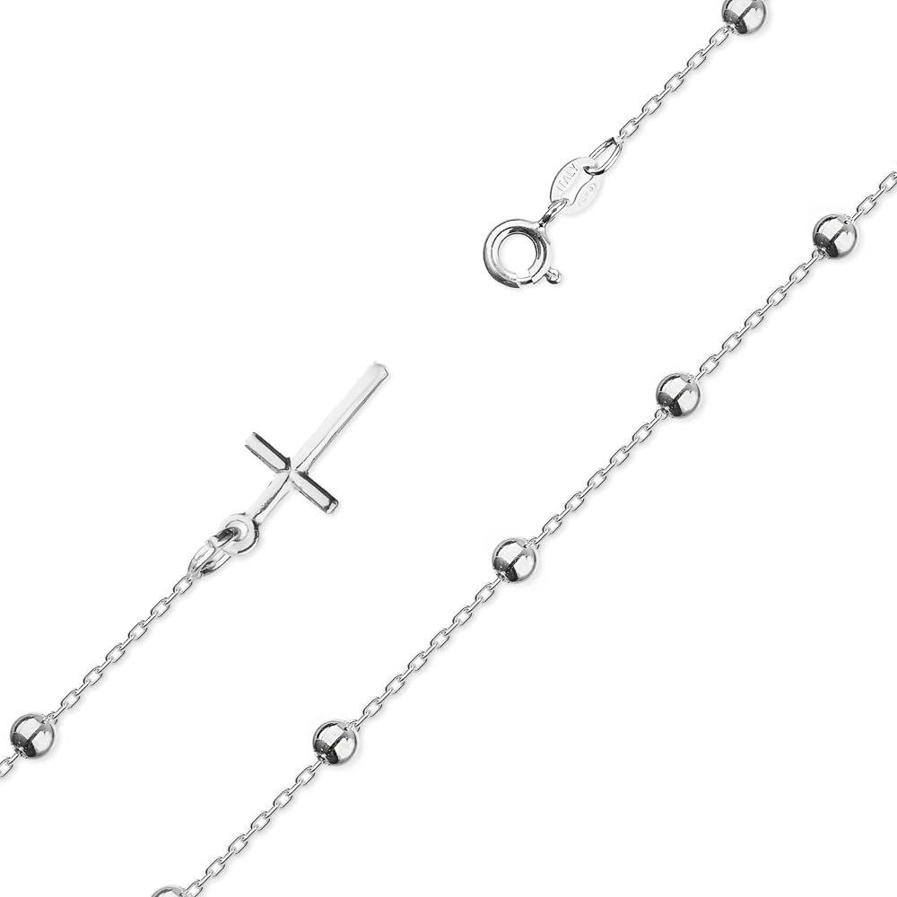 Bracciale da donna e uomo in argento 925 rosario con croce – bracciale in filigrana catena ad ancora 18 cm, gioiello religioso regalo per comunione