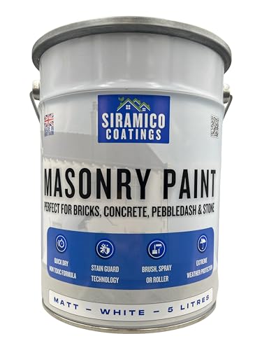 SIRAMICO COATINGS Masonry Paint | 5 Litres | Waterbased ECO Resin Technology | 7 Luxury Colours | Smooth Matt Finish for outdoor masonry protection | 10 Year Colour Guarantee (BRILLIANT WHITE)