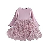 Toddler Kids Baby Girls Knitted Long Sleeve Dresses Tulle Tutu Skirts Infant Bowknot Pleated Ribbed...