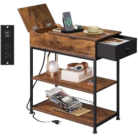 WLIVE Flip Top Side Table with Charging Station Cover