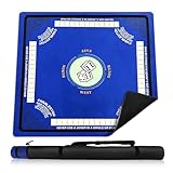 Mahjong Mat for Table with Anti Slip and Noise Reduction, 31.5' x 31.5' Game Mat with Carrying Bag for Poker, Card, Board & Tile Games(Blue)