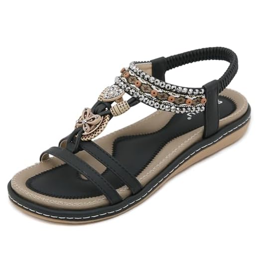 ZDQ Sandales Femme Été Confortable Elégant Plate Chaussures Noir 39 EU = Taille Fabricant 40