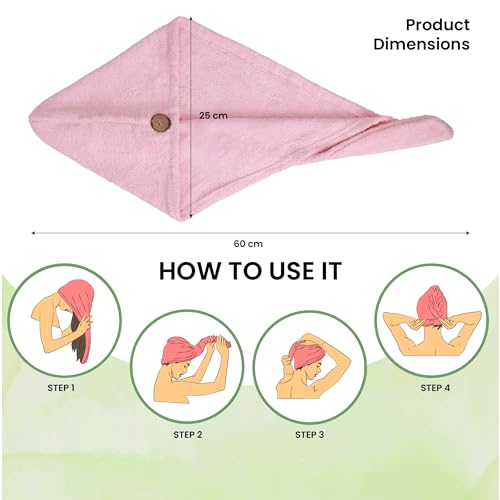 Image of Mush Bamboo Hair Towel Wrap | Absorbent Towel Hair-Drying | Hair Care Combo | Super Quick-Drying| Adjustable Buttons to Wrap Around Hair 500 GSM (Baby Pink)