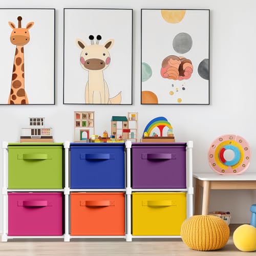 Thyle Large Cube Storage Organizer Shelf with 6 Fabric Storage Bins 14 Inch Collapsible Cubby Organizer for College Dorm Classroom Closet Clothes Book Essentials(Rainbow,Colorful) by Thyle - Used condition - Image 6