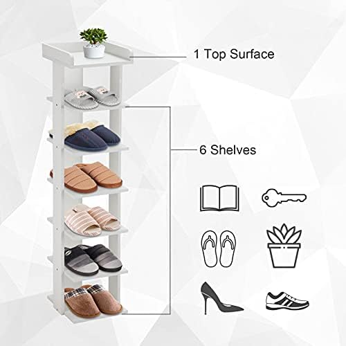 BALLSHOP 7 Tier Shoe Rack 104x25x27cm Wooden Shoe Cabinet Storage Rack Freestanding Shoe Stand Display Organiser Shelf for Home Entrance Hallway Corridor Living Room(White)