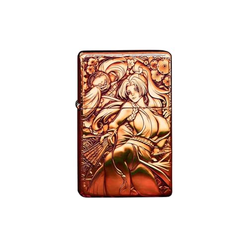 YHBNJIGW Briquet à kérosène Fin Vintage en Laiton Fait Main – Coupe-Vent, Corps en Relief, Son de Piano Net, allumage par meule – Cadeau for Homme et père (kérosène Non Inclus)(Red Copper)