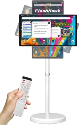 21.5 Inch Portable TV - Android Smart Monitor شاشه متنقله Floor Touch Screen with Adjustable Stand - | 4G RAM+64G Storage | Built-in Battery Full Swivel Rotation شاشات تلفزيون (White)