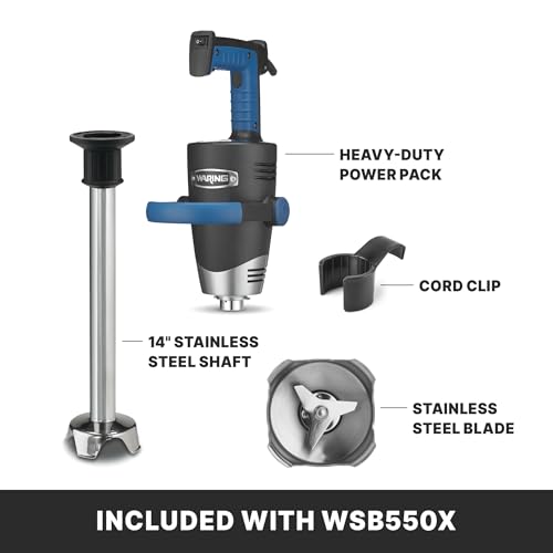 Image of Waring Commercial EvolutionX Immersion Blender, 1.5 Horsepower Motor, 14 inch Stainless Steel Shaft, Variable Speed, 15-Gallon Capacity, for Professional Hand Blender for Kitchens & Catering, WSB550X