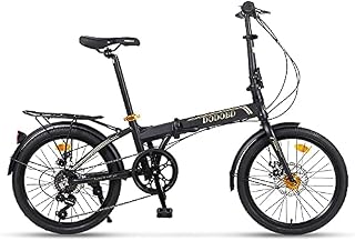 ITOSUI Folding Bicycle 20 inch 7-speed Shift Variable Speed Male and Female Light Student car Spoke Wheel Small Bicycle, High Carbon Steel Frame with Basket and Taillights