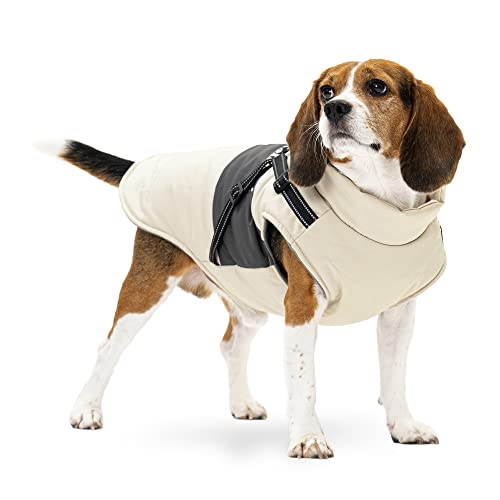 Petridge Dog Clothes With Harness Warm Winter Coat Cold Weather Coats For Puppy Small Medium Dogs (Beige L) #TOP2