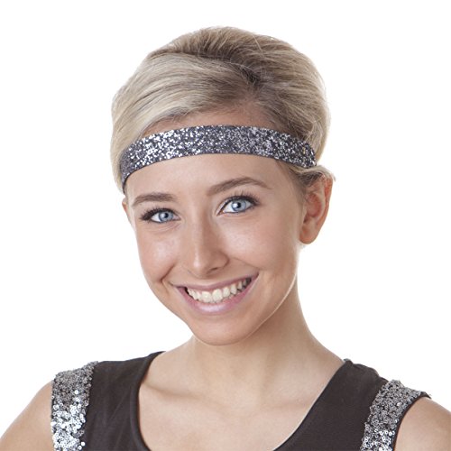 Hipsy Women's Adjustable No Slip Classy Headband Multi 5-Pack (Gunmetal/Grey Floral/White/Black/Light Pink) #TOP5