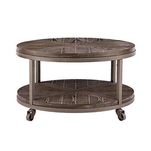 Sei Furniture Konya Urban Industrial Round Coffee Table, White-Limed Burnt Oak/Distressed Gray #TOP1