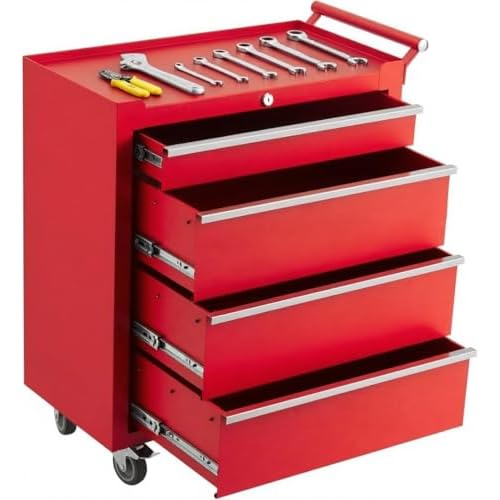 GarveeHome 4-Drawer Tool Chest, Rolling Tool Box with Wheels and Lock System, Portable Storage Rolling Tool Chest for Warehouse, Workshop & Repair Sho