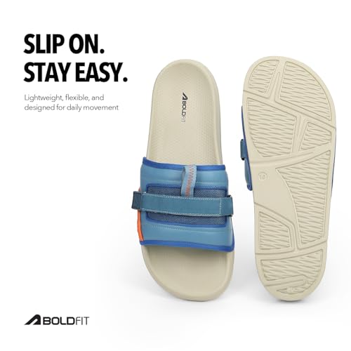 Image of Boldfit Sliders for Man,Breathable Mesh One Piece Build,Easy Clean PU Upper,Ultra-Light EVA Sole Slippers for Man,All Day Cushioned Footbed,Anti-Slip Outsole-Modern Two-Tone Design Everyday Wear